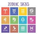 Zodiac signs: aquarius, libra, leo, taurus, cancer, pisces, virgo, capricorn, sagittarius, aries, gemini, scorpio. Astrological Royalty Free Stock Photo