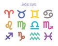 Zodiac signs: aquarius, virgo, capricorn, sagittarius, aries, gemini, scorpio, libra, leo, pisces, taurus, cancer. Colorful