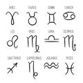 Zodiac signs. Astrological hand drawn horoscope icons vector collection fishes virgo lion cancer aries gemini logos