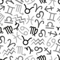 Zodiac signs for astrology simple set of icons seamless grayscale pattern eps10