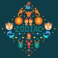 Zodiac signs banner vector illustration. Horoscope, astrology icons such as Aries, Taurus Gemini, Cancer Leo, Virgo Royalty Free Stock Photo