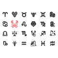 Zodiac signs black glyph big icons set on white space Royalty Free Stock Photo