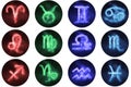 Zodiac signs buttons. Set of horoscope symbols, astrology icons