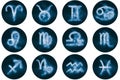 Zodiac signs buttons. Set of horoscope symbols, astrology icons