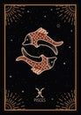 Zodiac Signs Cards. Zodiac background. Constellation Pisces. Antique style.