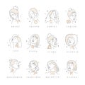 Zodiac signs collection. One line drawing. Astrological icons with abstract women faces. Mystery and esoteric outline Royalty Free Stock Photo