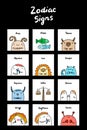 Zodiac signs hand drawn vector illustrations set in cartoon comic style scorpio leo saggitaurius cancer gemini taurus libra aries Royalty Free Stock Photo