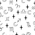 Zodiac signs, horoscope symbols seamless vector pattern Royalty Free Stock Photo