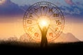 Zodiac signs inside of horoscope circle astrology and horoscopes concept