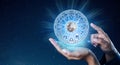 Zodiac signs inside of horoscope circle. Astrology in the sky with many stars and moons  astrology and horoscopes concept Royalty Free Stock Photo