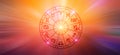 Zodiac signs inside of horoscope circle. Astrology in the sky with many stars and moons astrology and horoscopes concept