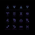 Zodiac signs made of blue stone beads, vector set isolated on black background.