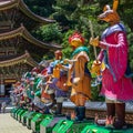 Zodiac Signs: A row of Statue. Paper lantern of astrological sign in a buddhist temple in South Korea. Guinsa, Danyang Region,