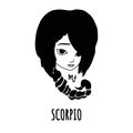 Zodiac signs Scorpio. Vector illustration of a girl with her hair braided and stylized as a Scorpion tail. Isolated on a white Royalty Free Stock Photo