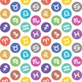 Zodiac signs seamless pattern. Aquarius, libra, leo, taurus, cancer, pisces, virgo, capricorn, sagittarius, aries, gemini, scorpio Royalty Free Stock Photo