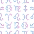 Zodiac signs seamless pattern. Horoscope magic symbols background. Hand drawn astrological texture for wallpaper, wrapping, Royalty Free Stock Photo