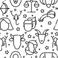 Zodiac signs seamless pattern with thin line icons for banner with horoscope, web site or background. Vector illustration Royalty Free Stock Photo