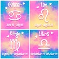 Zodiac signs set - Cancer, leo, virgo, libra - Colorful trendy design
