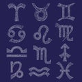 Zodiac signs set. Hand drawn magic symbols in modern style. Horoscope stylish collection. Astrological series illustration.