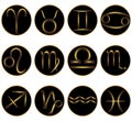 Zodiac signs set isolated in black circles on white background Royalty Free Stock Photo