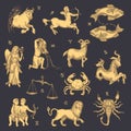 Zodiac signs set, vector horoscope symbols design. Royalty Free Stock Photo