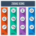 Zodiac signs icons, set of twelve. Horoscope vector illustration.