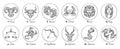 Zodiac signs. Sketch Cancer, Scorpio and Pisces. Hand drawn Taurus, Virgo and Capricorn. Aries, Leo and Sagittarius. Gemini, Libra Royalty Free Stock Photo