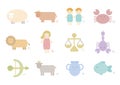 Zodiac signs and symbols. Astrology vector illustration. Cute light color design. Royalty Free Stock Photo