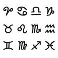 Zodiac signs symbols sketchy vector icons
