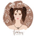 Zodiac signs Taurus in image of beauty girl. Royalty Free Stock Photo