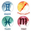 Zodiac signs. Zodiac icons. Set of round zodiac icons . Leo, aq Royalty Free Stock Photo