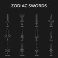 Zodiac signs. Zodiac weapon sword set. Clean and modern vector illustration for design, web.