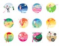 Zodiac sports lady. Set of 12 images of a young girl in a zodiac sign on a complex background