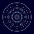 Zodiac symbol circle, minimal cartoon style, white line on dark background. Royalty Free Stock Photo