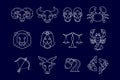 Zodiac symbol set, minimal cartoon style, white line on dark background. Royalty Free Stock Photo