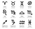 Zodiac symbols. Astrology horoscope signs, astrological calendar and zodiacs dates vector illustration set Royalty Free Stock Photo