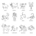 Zodiac symbols set. Sketch style Zodiac signs. Hand drawn astrological signs. Vector illustrations Royalty Free Stock Photo