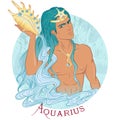 Aquarius as a beautiful man with swarthy skin