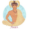 Aries as a beautiful man with swarthy skin