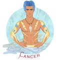 Cancer as a beautiful man with swarthy skin