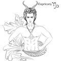 Capricorn line art Royalty Free Stock Photo