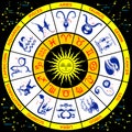 Zodiacal circle. Round horoscope with twelve zodiac signs and astrological symbols Royalty Free Stock Photo