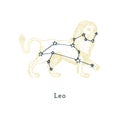 Zodiacal constellation of Leo on background of hand drawn symbol in engraving style. Vector illustration of sign Lion. Royalty Free Stock Photo