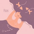 Zodiac esoteric vector sign Pisces with tender mystic woman in a pink palette. Modern creative design Royalty Free Stock Photo