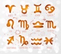 Zodiak icon signs set hand drawn with ink on white glowing background. Astrology symbols, horoscope. Vector illustration Royalty Free Stock Photo