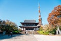 Zojoji Temple and Tokyo tower at autumn in Tokyo, Japan