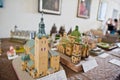 Zolochiv, Ukraine - July 24, 2018: Small replicas of different b