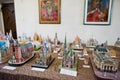 Zolochiv, Ukraine - July 24, 2018: Small replicas of different b