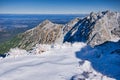 Zolta Turnia from Zawrat saddle in Polish High Tatras during winter