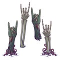 Zombie body language. Sign of the horns. lifelike depiction of the rotting flash with ragged skin, protruding bones and